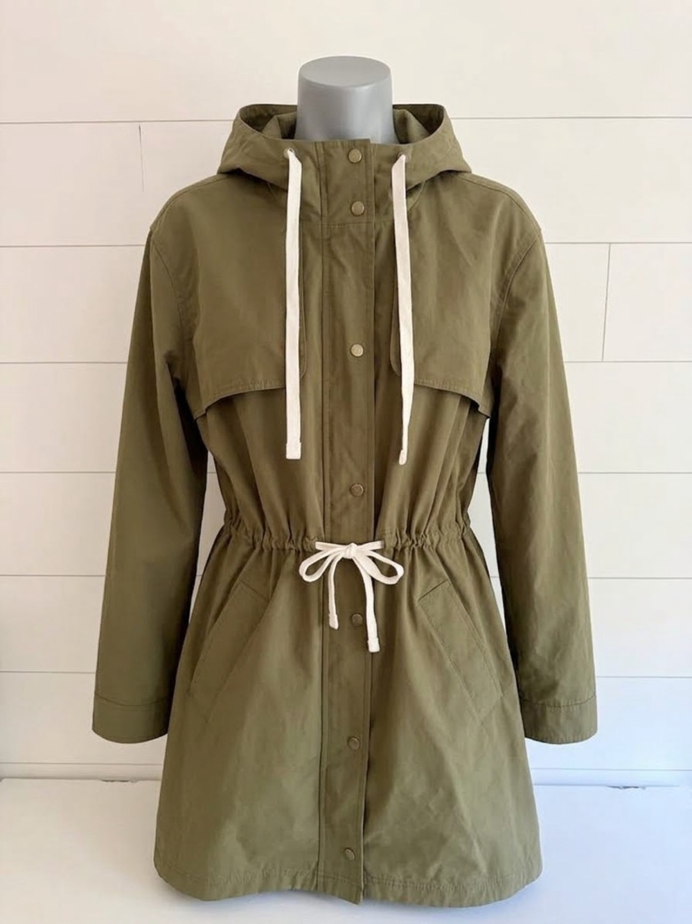 Olive Drawstring Hooded Anorak Jacket
